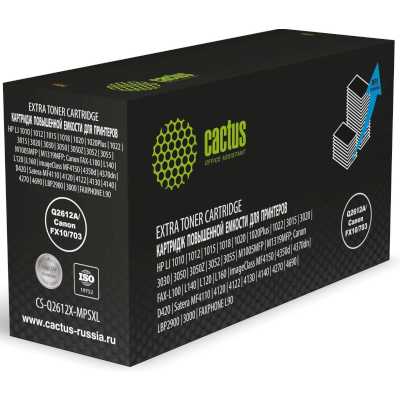 Картридж лазерный Cactus CS-Q2612X-MPSXL Q2612A/Canon FX10/703 черный (8000 стр.) для HP LJ 1010/1012/1015/1018/1020/1020Plus/1022/3015/3020/3030/3050/3050Z/3052/3055/M1005MFP/M1319MFP; Canon FAX-L100/L140/L120/L160/imageClass MF4150/4350d/4370dn/D420/Sat