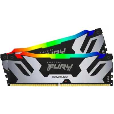 Оперативная память Kingston Fury Renegade, DDR5, 32GB (2x16GB), 6400MHz, CL32, DIMM, с радиатором, RGB, серебристый/черный