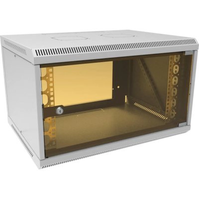 Шкаф коммутационный Suprlan (05-1063) настенный 6U 600x450 мм пер. дв. стекл направл. под закл. гайки 70 кг RAL 7035 385 мм 15.7 кг 360 мм