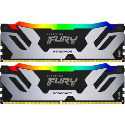 Оперативная память Kingston Fury Renegade, DDR5, 96Gb (2x48Gb), 6400MHz, CL32, DIMM, с радиатором, RGb, серебристый