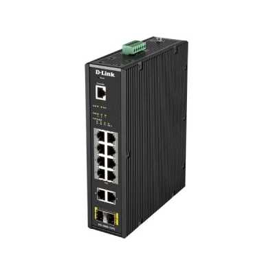 Коммутатор промышленный управляемый D-Link DIS-200G-12PS/A2A 2 уровня с 10 портами 10/100/1000Base-T и 2 портами 1000Base-X SFP (8 портов с поддержкой PoE 802.3af/802.3at (30 Вт), PoE-бюджет до 240Вт)
