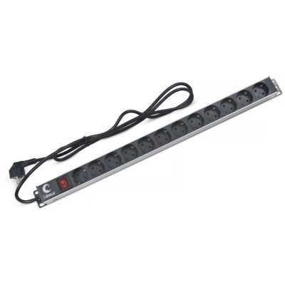 Корпуса CABEUS 1508656 — PDU-12P-2EU Блок евророзеток для 19" шкафов, 12 розеток, 16 A, выключатель, шнур 2м, алюминиевый корпус, немецкий стандарт
