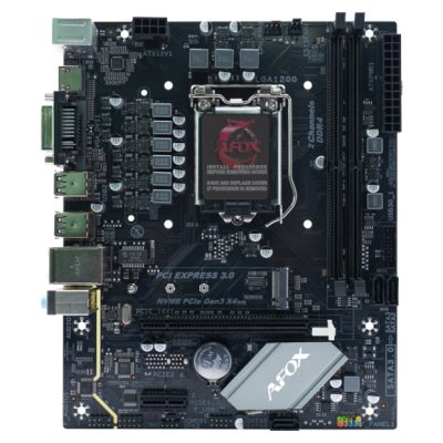 Материнская плата AFOX IH410D4-MA-V2, LGA 1200, Intel H410, 2xDDR4, 3xSATA, 1xM.2, 1xPCIe 3.0 x16, 1xPCIe 3.0 x1, 1xVGA, 1xDVI, 1xHDMI, 1x1Gb LAN, 2xUSB-A 5Gbps, 4xUSB-A 2.0, 5.1, mATX