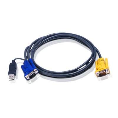 Шнур ATEN, мон+клав+мышь USB, SPHD15=>HD DB15+USB A-Тип, Male-2xMale, 8+4 проводов, опрессованный, 3 м., черный, (с поддержкой KVM PS/2) (2L-5203UP)