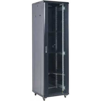 Напольный шкаф Rexant RAL 9005 19" 27U 600×600×1387 (ШxГxВ), дверь стекло, металлическая задняя дверь, боковые съемные стенки