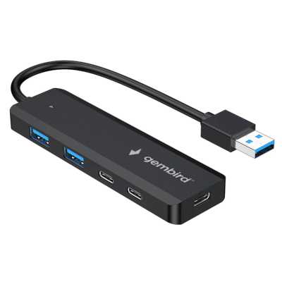 Разветвитель USB3.1 Gembird UHB-C415, 2хUSB, 2хType-C, с доп.питанием (порт Type-C), кабель USB 19см