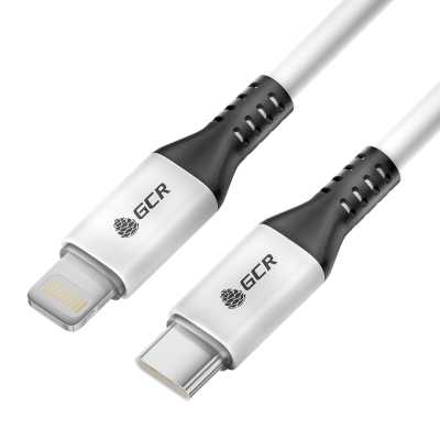 Кабель GCR 0.7m TypeC/Lightning MFI POWER DELIVERY 18 W, быстрая зарядка, белый, корпус белый, черный ПВХ, GCR-53185