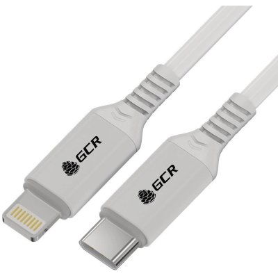 Кабель GCR PREMIUM 3.0m TypeC/Lightning MFI POWER DELIVERY 18 W, быстрая зарядка, белый силикон, AL case белый, белый ПВХ, GCR-53756