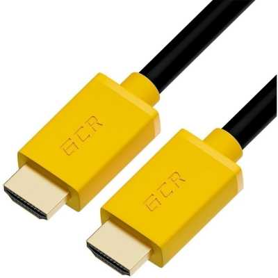 GCR Кабель 10.0m HDMI 2.0, Ultra HD, 4K 60Hz / 5K*30Hz, HDR 4:2:0, 3D, AUDIO, 18.0 Гбит/с, черный, желтые коннекторы, экран фольга/оплетка