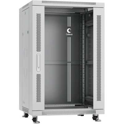 Шкаф телекоммуникационный напольный Cabeus, IP20, 18U, 988х600х800 мм (ВхШхГ), дверь: стекло, разборный, цвет: серый