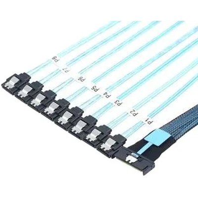 Кабель JPC P7350BG10800-1 Cable MCIO x8 74P (прямой Straight Type) -TO- 8x SATA 7P (прямой Straight Type) + HSG PH2.54, 85 Ohm, L:80cm