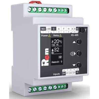 Цифровой модуль управления микроклиматом Rem R-MCx-DMTH, 0,13х0,1х0,1 мм (ВхШхГ), на DIN-рейку, для шкафов, 230V, серый, с ЖК-дисплеем
