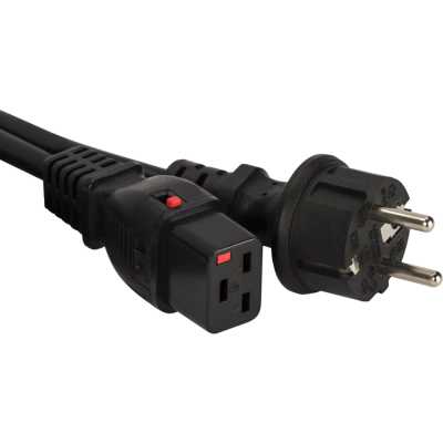 Шнур питания Lanmaster LAN-PP19L/SH-1.0-BK C19-Schuko проводник.:3x1.5мм2 1м 220В 16А черный