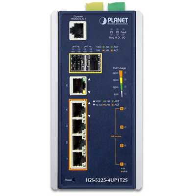 Коммутатор PLANET IP30 Industrial L2+/L4 4-Port 60W 1000T Ultra PoE+ 1-Port 1000T + 2-port 100/1000X SFP Full Managed Switch (-40 to 75 C, dual redundant power input on 48~56VDC terminal block, DIDO, ERPS Ring Supported, 1588)