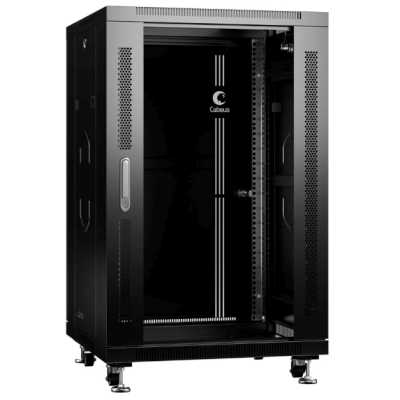 Шкаф телекоммуникационный напольный Cabeus, IP20, 18U, 988х600х600 мм (ВхШхГ), дверь: стекло, разборный, цвет: серый