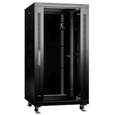 Шкаф коммутационный Cabeus (SH-05C-22U60/60-BK) напольный 22U 600x600мм пер.дв.стекл металл 800кг черный 500мм 56.4кг 1166мм IP20 сталь