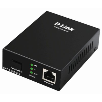 Медиаконвертер D-Link DMC-G20SC-BXD/A1A WDM с 1 портом 100/1000Base-T и 1 портом 1000Base-LX с разъемом SC (Tx: 1550 мкм; Rx: 1310 мкм) для одномодового оптического кабеля (до 20 км)
