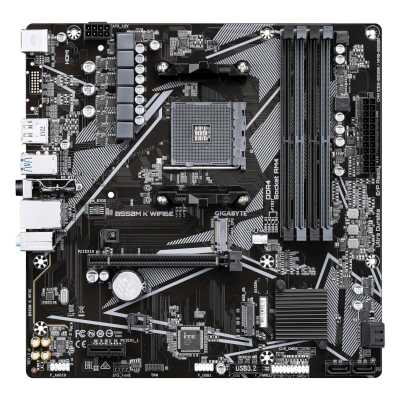 Материнская плата Gigabyte B550M-K WIFI6E, AM4, AMD B550, 4xDDR4, 4xSATA, 2xM.2, 1xPCIe 4.0 x16, 1xPCIe 3.0 x1, 1xHDMI, 1xDP, 1x1Gb LAN, Wi-Fi 6E, Bluetooth 5.3, 4xUSB-A 5Gbps, 4xUSB-A 2.0, 1xPS/2, 3x3.5 мм, 7.1, mATX