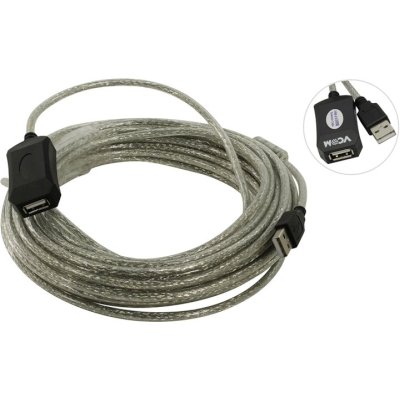 Кабель VCOM VUS7049-10M USB2.0-repeater, удлинительный активный Am-->Af 10м