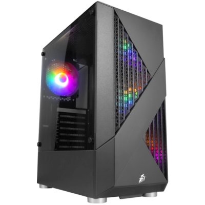 Компьютерный корпус 1STPLAYER FIREROSE F3-A черный ATX, TG 4x120мм LED fans inc. F3-A-BK-4F1