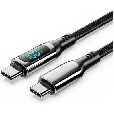 Кабель Vention USB 2.0 CM/CM с LED дисплеем - 1.2м. черный 5А PD100W, шт.