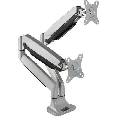 Кронштейн Kromax OFFICE-22 серебристый, 4 шт/уп. Кр. алюм. настол. для мон. 17"-35", max 2x15 кг, 6 ст св., нак. ±90°, пов. 360°, max VESA 100x100 мм.