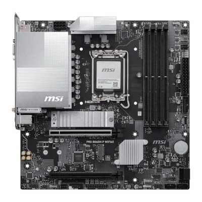 Материнская плата MSI PRO B860M-P WIFI6E, LGA 1851, Intel B860, 4xDDR5 (до 256 ГБ), 4xSATA, 2xM.2 (1xPCIe 5.0, 1xPCIe 4.0), 1xPCIe 5.0 x16, 1xPCIe 4.0 x16, 1xVGA, 1xHDMI, 2xDP, 1x2.5Gb LAN, Wi-Fi 6E, Bluetooth 5.3, 3xUSB-A 5Gbps, 2xUSB-A 2.0, 3x3.5 мм, 7.