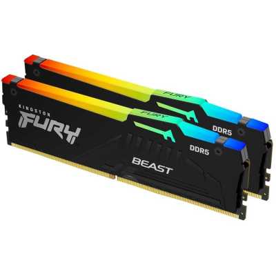 Оперативная память Kingston Fury Beast, DDR5, 16Gb (2x8Gb), 5600MHz, CL36, DIMM, с радиаторами, RGb, черный