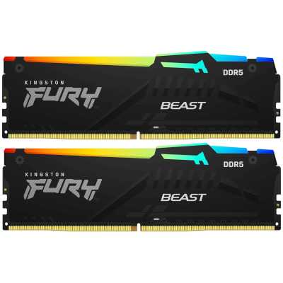Оперативная память Kingston Fury Beast, DDR5, 16Gb (2x8GB), 5600MHz, CL40, DIMM, с радиаторами, RGB, черный