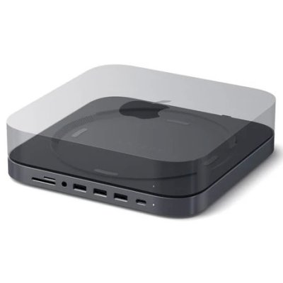 USB док станция с подставкой Satechi Mac Mini Stand & Hub для Mac Mini. Порты: 1x USB-C, 3 x USB, 3,5mm AUX, SD, microSD. Цвет: серый космос.