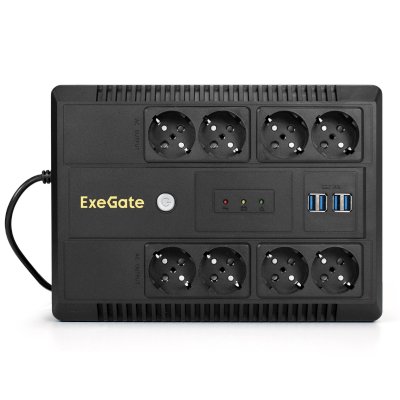 Источник бесперебойного питания ExeGate NEO NNB-650.LED.AVR.8SH.CH 650VA/390W, LED, AVR, 8*Schuko, 4*USB-порта для зарядки, черный