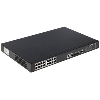 Коммутатор Dahua DH-PFS4218-16ET-190, 16×100 Мбит/с PoE + 2×1 Гбит/с Combo, управляемый