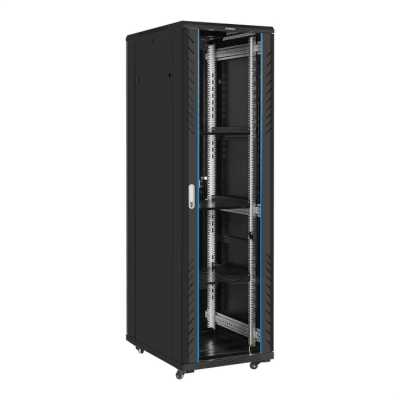 Шкаф телекоммуникационный 19" напольный 42U ExeGate EC-FS-42U.600.800.G.V.BLACK (19”, 42U, 600x800x2054mm (ШхГхВ), передняя дверь закаленное стекло, задняя перфорированная дверь, съемные боковые панели, пыле- и влагозащита IP20, встроенный вентиляционный 
