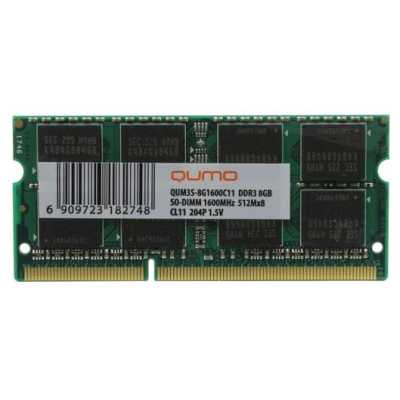 Оперативная память Qumo, DDR3, 8GB (1x8GB), 1600MHz, CL11, SO-DIMM