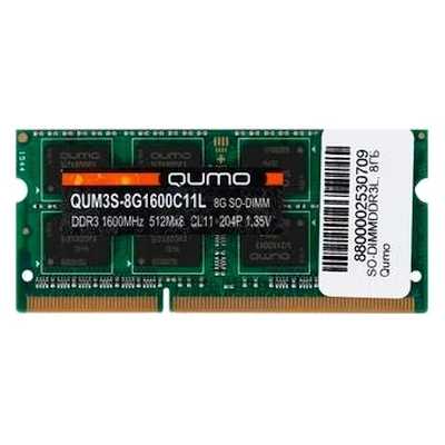 Оперативная память Qumo, DDR3, 8GB (1x8GB), 1600MHz, CL11, SO-DIMM