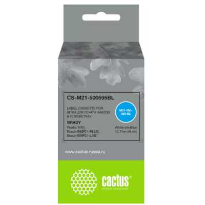 Картридж ленточный Cactus CS-M21-500595BL белый на синем 12.7x6.4 для Brady BMP21-PLUS, BMP21-LAB