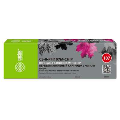 Картридж перезаправляемый струйный Cactus CS-R-PFI107M-CHIP пурпурный для Canon imageProGRAF iPF670/680/685/770/780/785