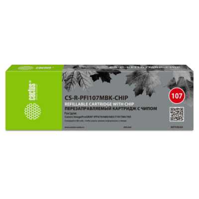 Картридж перезаправляемый струйный Cactus CS-R-PFI107MBK-CHIP (260мл) для Canon imageProGRAF iPF670/680/685/770/780/785 с чипом