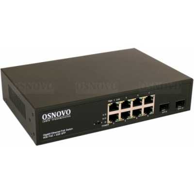 Коммутатор Osnovo Гигабитный PoE коммутатор на 10 портов, 8 *10/100/1000 Base-T PoE, 2*SFP 1000 Base-T, PoE на порт до 30W, суммарно до 150W