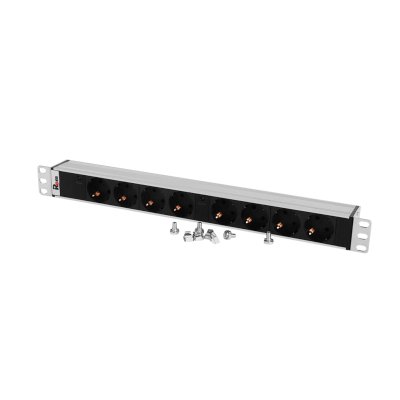 Блок розеток Rem-32 с инд., 8 Schuko, 32A, алюм., 19", колодка (R-32-8S-I-440-K)