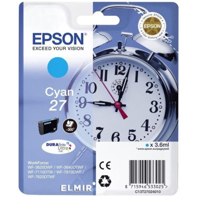 Картридж струйный Epson T2702 C13T27024022 голубой (3.6мл) для Epson WF7110/7610/7620