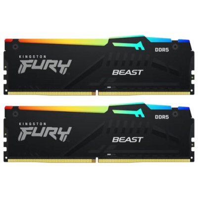 Оперативная память Kingston Fury Beast, DDR5, 16GB (2x8GB), 6000MHz, CL36, DIMM, с радиаторами, RGB, черный
