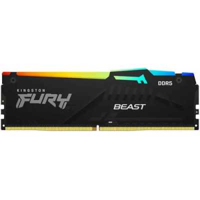 Оперативная память Kingston Fury Beast, DDR5, 8GB (1x8GB), 5600MHz, CL40, DIMM, с радиатором, RGB, черный
