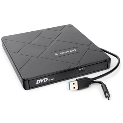 Оптический привод внешний со встроенным кардридером и хабом Gembird DVD-USB-04 пластик, черный